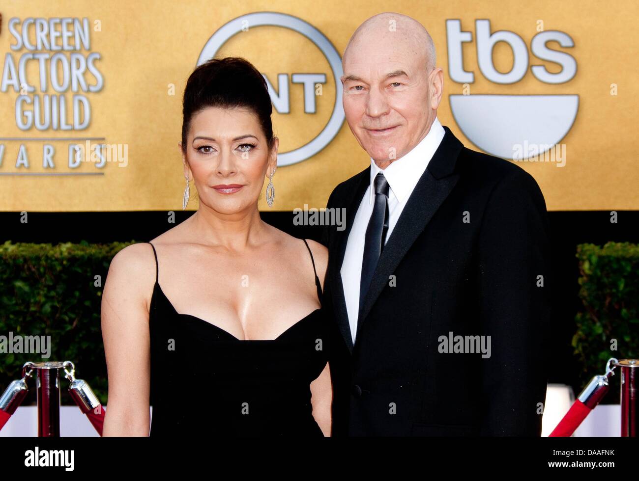 British actors Patrick Stewart (R) and Marina Sirtis (L) arrive for the 17th Annual Screen Actors Guild Awards held at Shrine Auditorium in Los Angeles, California, USA, 30 January 2011. Photo: Hubert Boesl Stock Photo