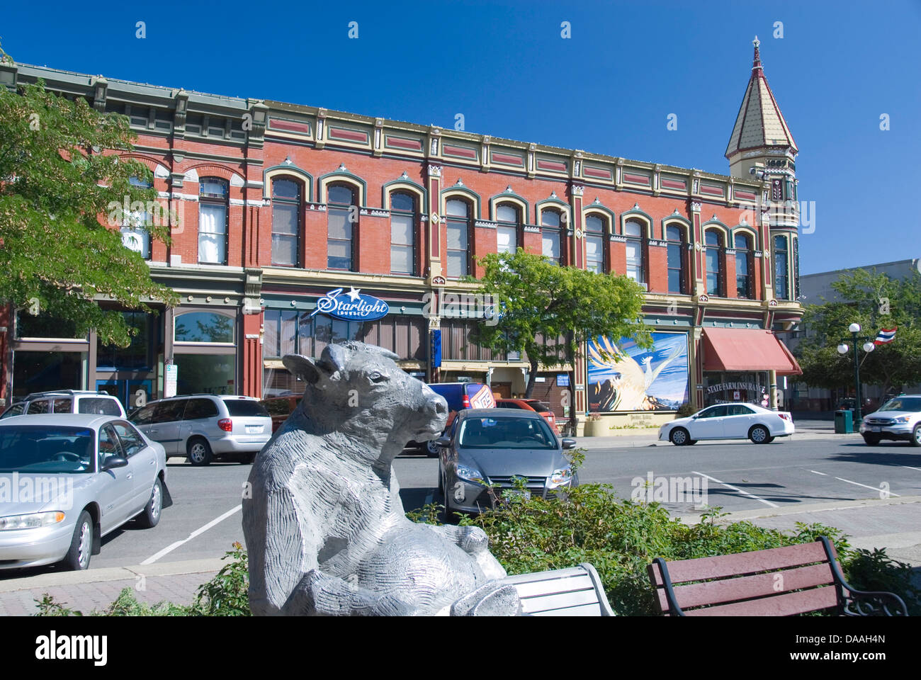 Ellensburg bull cement statue sitting hires stock photography and
