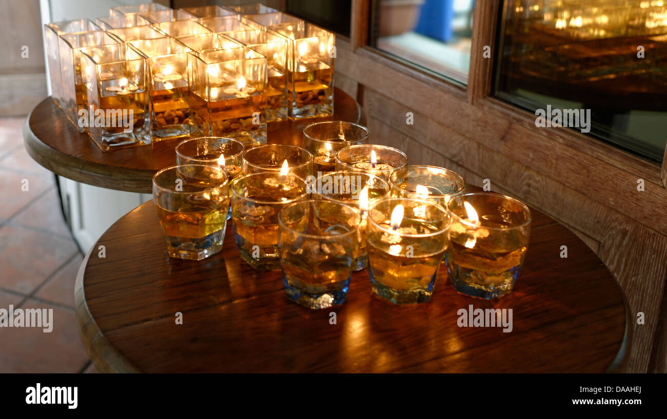 Tea lights ready for putting out at a restaurant in Chijmes, Singapore