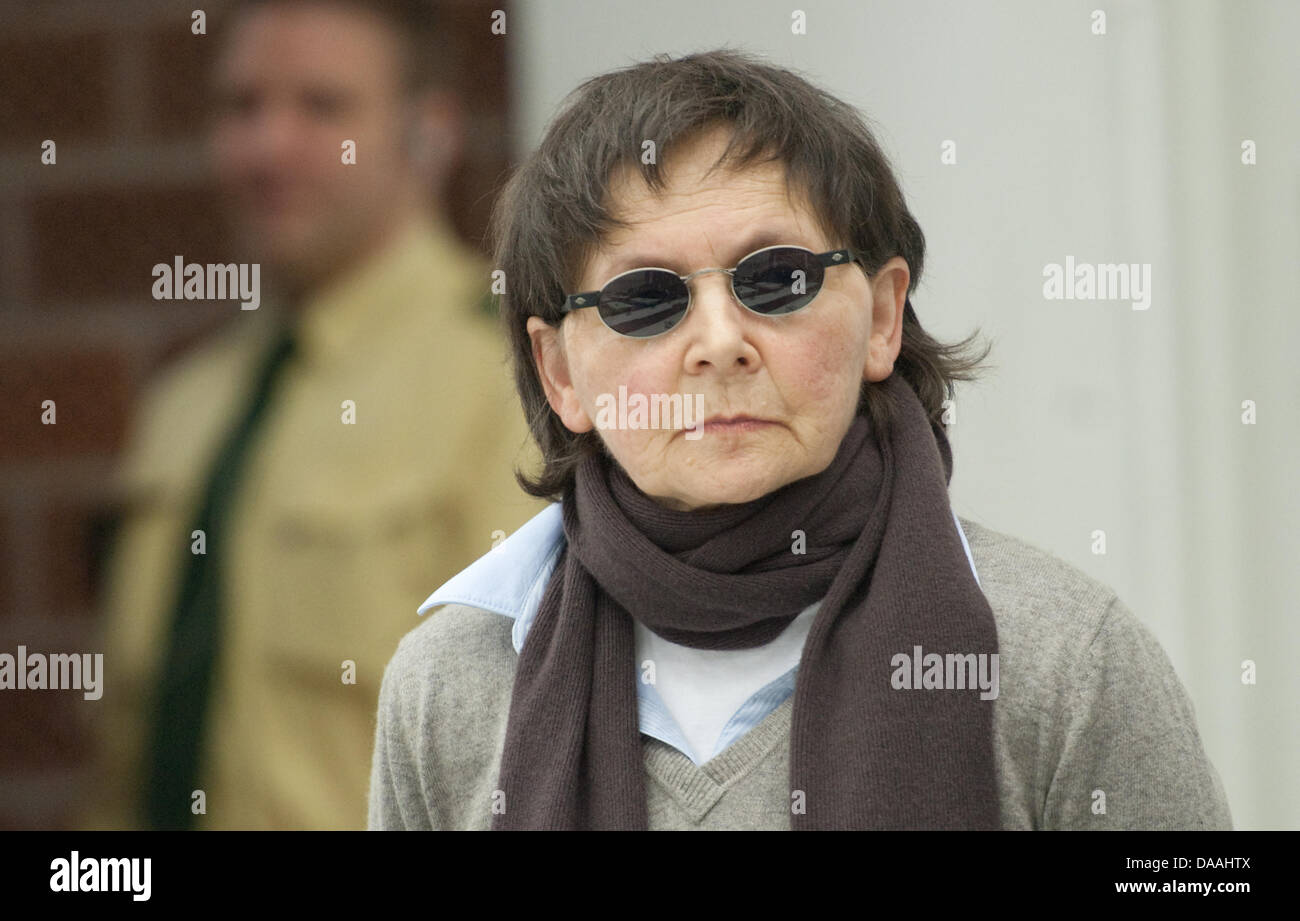 Defendant and former RAF-terrorist Verena Becker arrives at the court of  the Stammheim Prison in Stuttgart, Germany, 03 February 2011. Former RAF-terrorist  Peter-Juergen Boock intends to testify during the trial concerning the