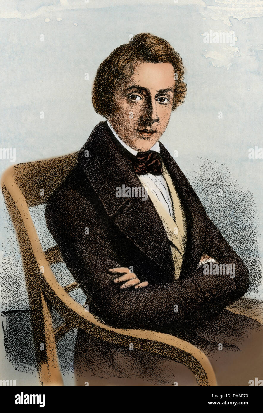 Frederic Chopin at age 34. Hand-colored reproduction of a contemporary portrait Stock Photo
