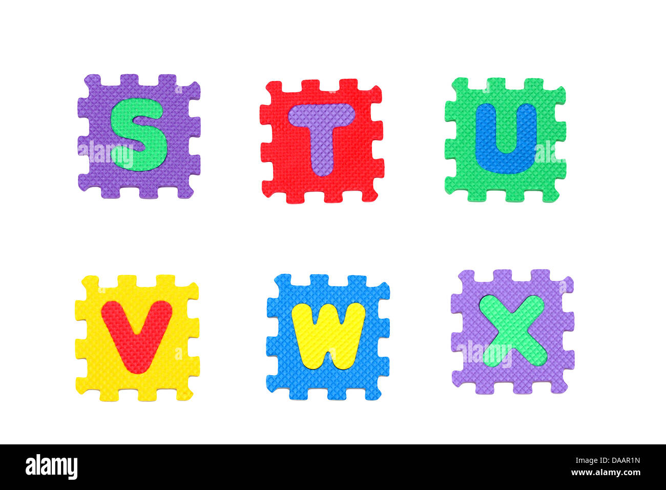 Letters S, T, U, V, W, X, from puzzle letters, isolated on white background Stock Photo