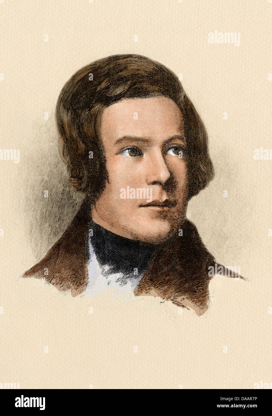 Portrait of the young Robert Schumann while in Vienna.  Digitally colored engraving of a portrait made in Vienna Stock Photo