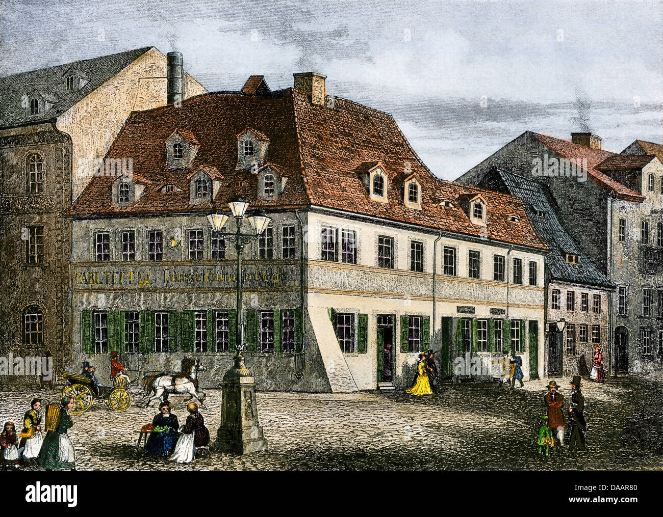 Birthplace of Robert Schumann in Zwickau, Germany. Hand-colored halftone of an illustration Stock Photo