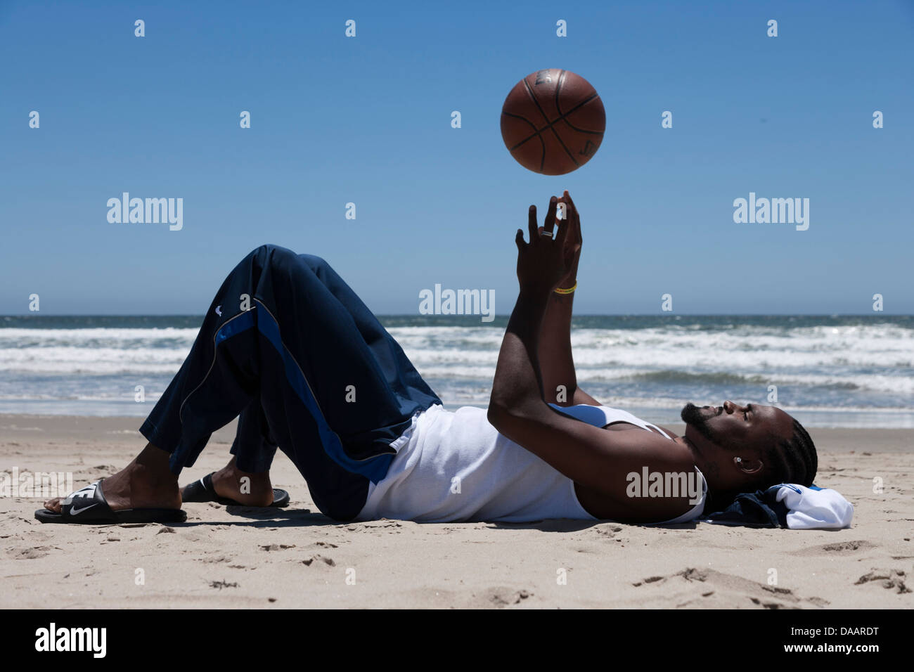 LOS ANGELES, CA – JUNE 06: Ronny Turiaf playing basketball in Los Angeles, California, U.S. on June 6, 2007. Stock Photo