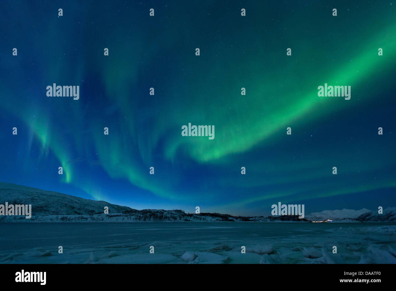 Aurora Borealis, ice, floes, Europe, sky, night, Northern lights, Norway, polar  light, Scandinavia, Skarsfjord, Tromsö, winter Stock Photo - Alamy