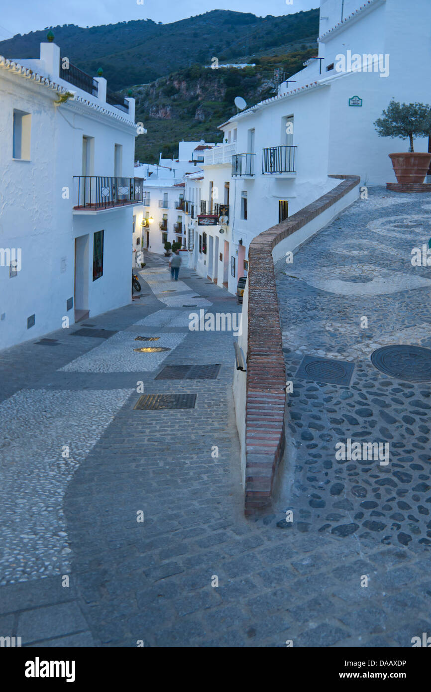 Frigiliana, evening, mountain village, Nerja, Malaga, La Axarquia, andalusia, Costa del Sol, Spain Stock Photo