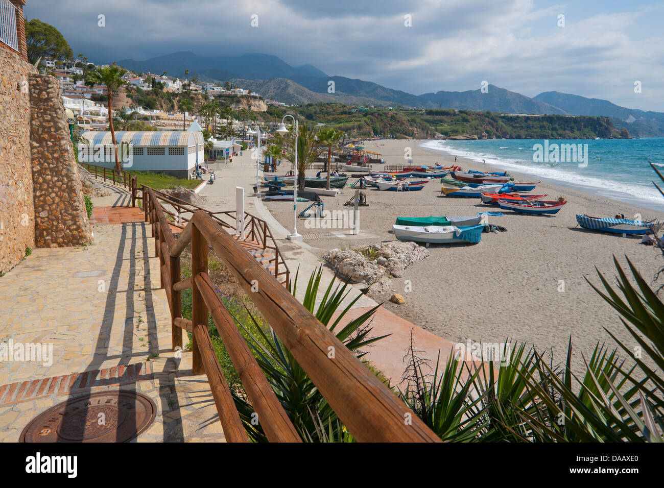 Burriana beach, Nerja, Malaga, La Axarquia, Costa del Sol, Spain Stock Photo