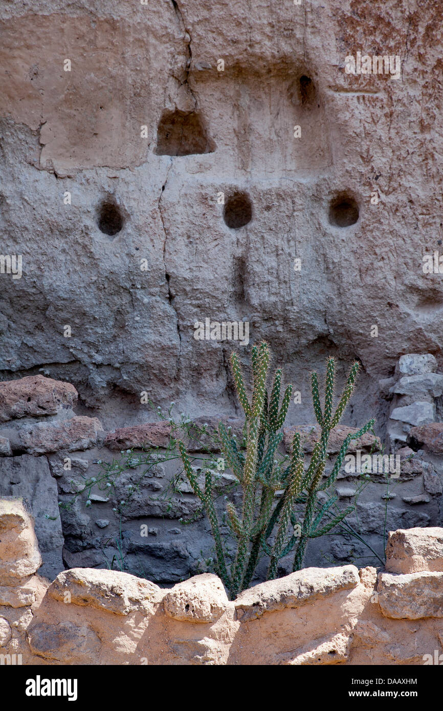 Detail of Long House, a prehistoric cliff dwelling in Frijoles Canyon in Bandelier National Monument, New Mexico. Stock Photo