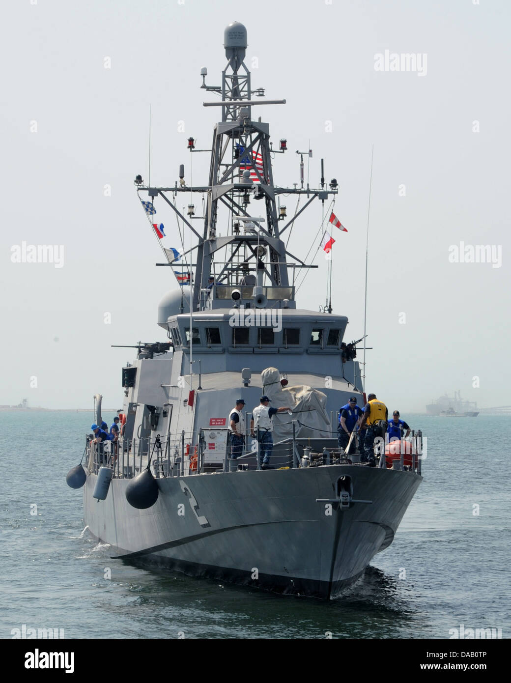 The coastal patrol ship USS Tempest (PC 2) transits from Khalifa Bin Salman Port to Mina Salman Pier. The arrival of Tempest, U Stock Photo