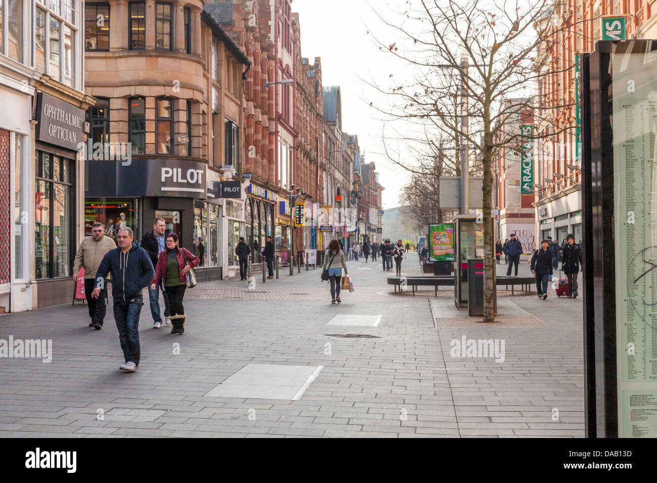 People on the pedestrianised High Street in Leicester city centre, England, UK Stock Photo