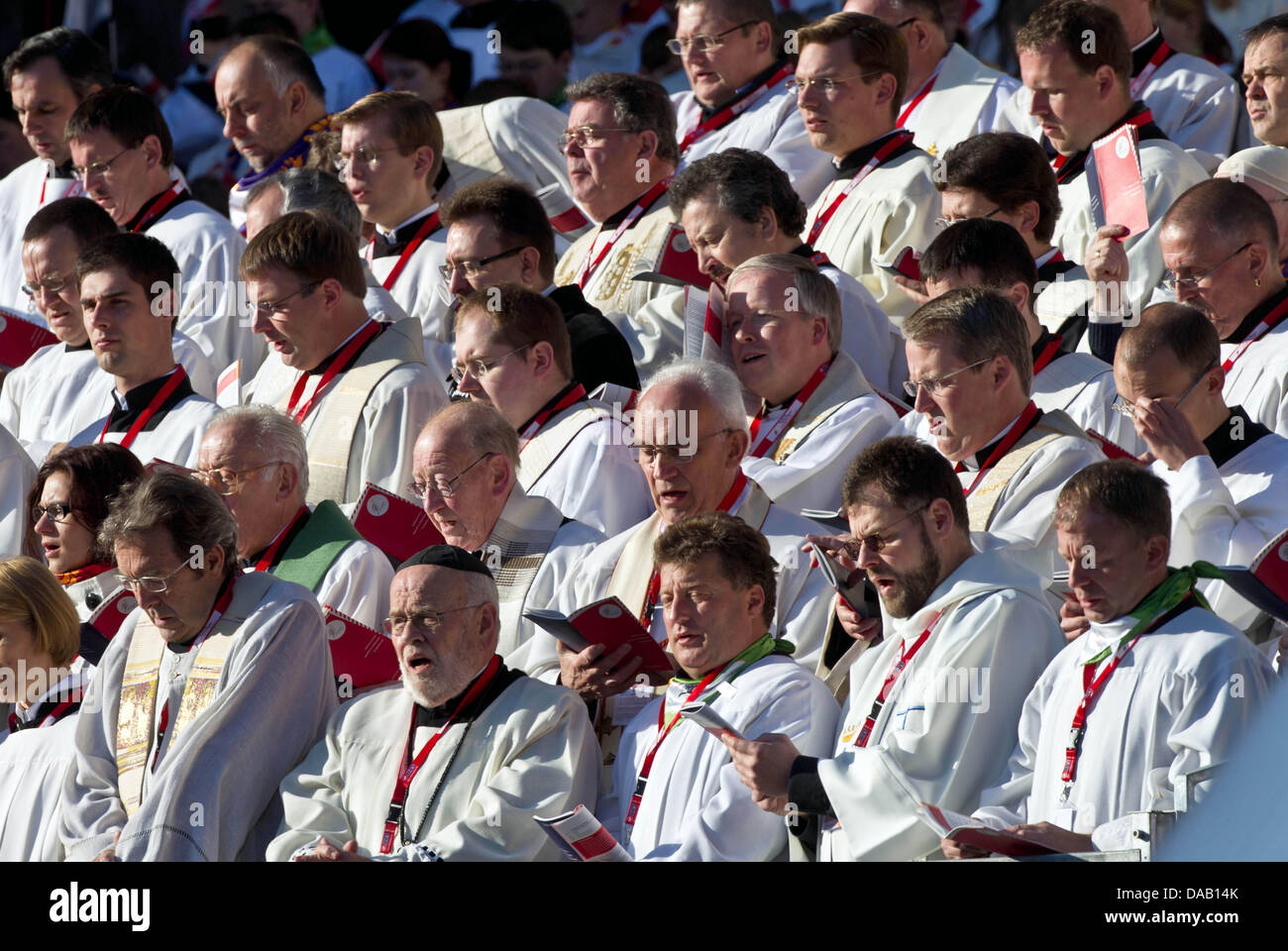 Clerics are seen during the mass of Pope Benedict XVI celebrating at Clerics are seen during the mass of Pope Benedict XVI celebrating at