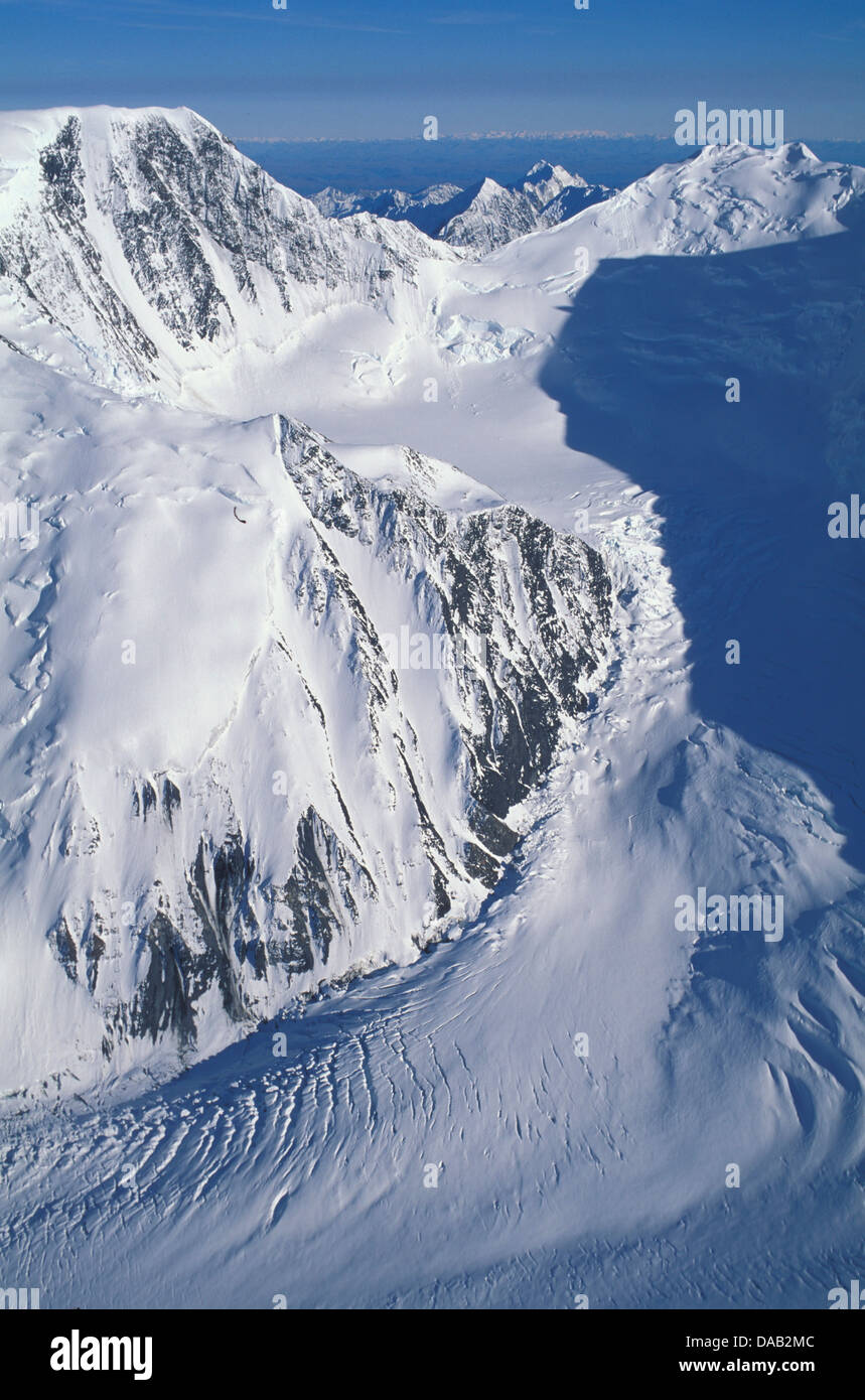 aerial, Mt. McKinley, Denali, National Park, Preserve, Alaska, USA, hills, snow, snowcap, peak, mountain, mountains, elevation, Stock Photo