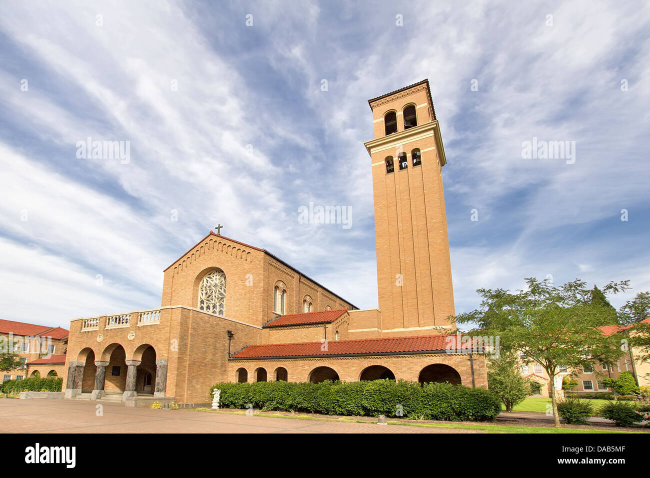 Mount Angel Abbey Catholic Church in St Benedict Oregon Against Blue