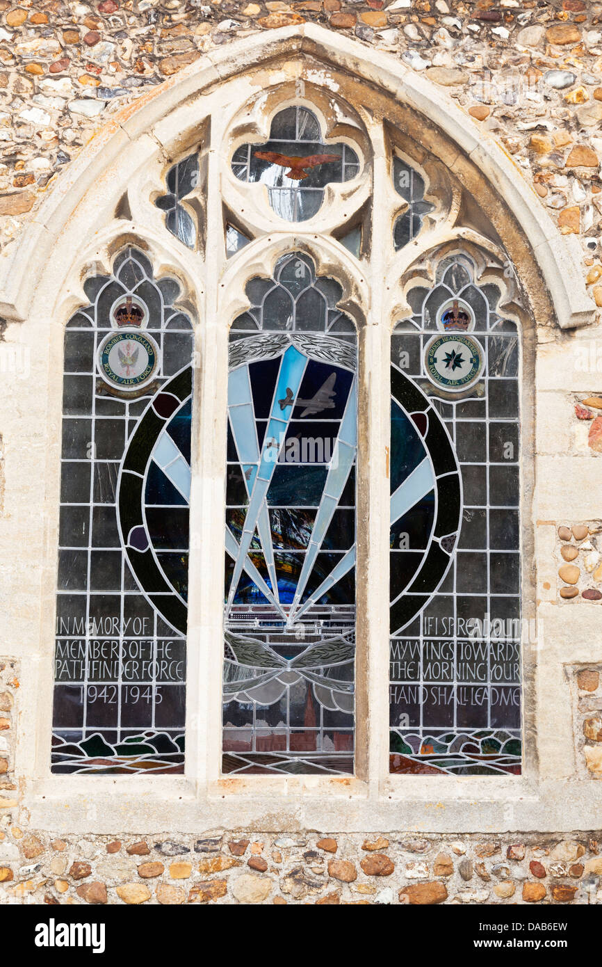 Stained glass RAF Memorial window in the church of St Mary Magdalene, Warboys, Cambridgeshire, England. ***Image is reversed*** Stock Photo