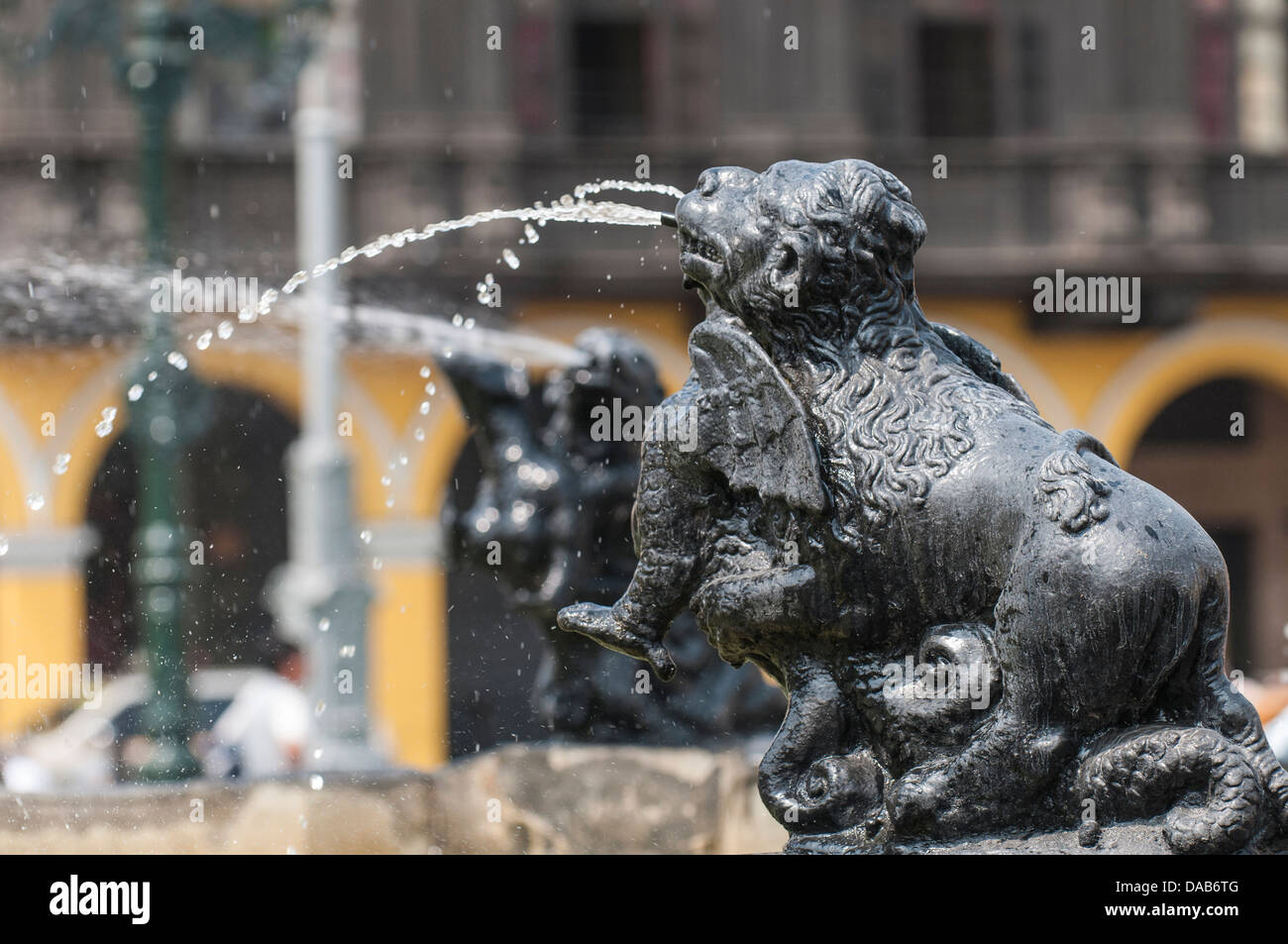 Municipal Palace of Lima and fountain in Plaza de Armas, Lima, Peru, South America Stock Photo