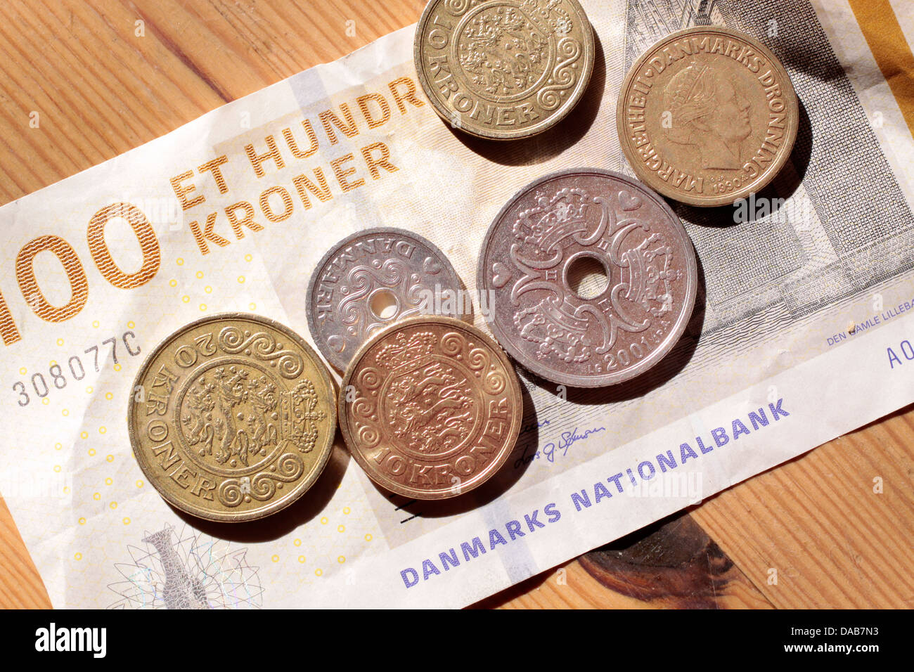 Money from Denmark (coins and bills) Stock Photo