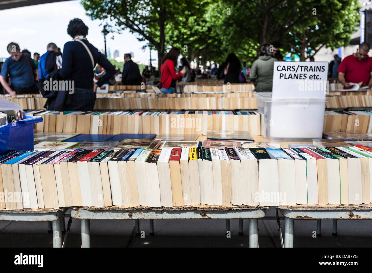 Second hand book market under Waterloo Bridge, South Bank, London, England, UK Stock Photo
