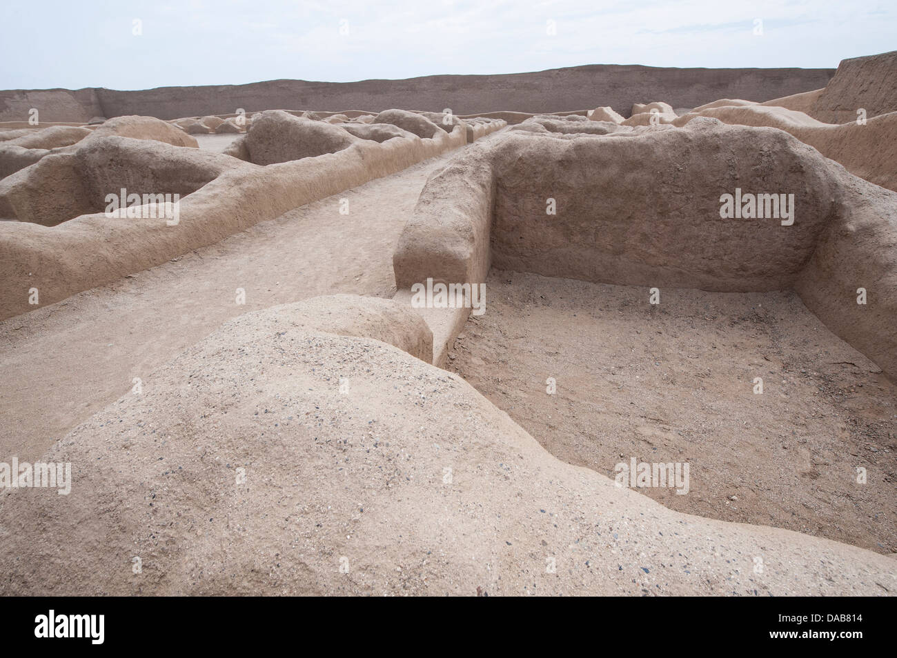 Ancient ruins of Chan Chan Pre-Columbian archaeological unesco world heritage site near Trujillo, Peru. Stock Photo