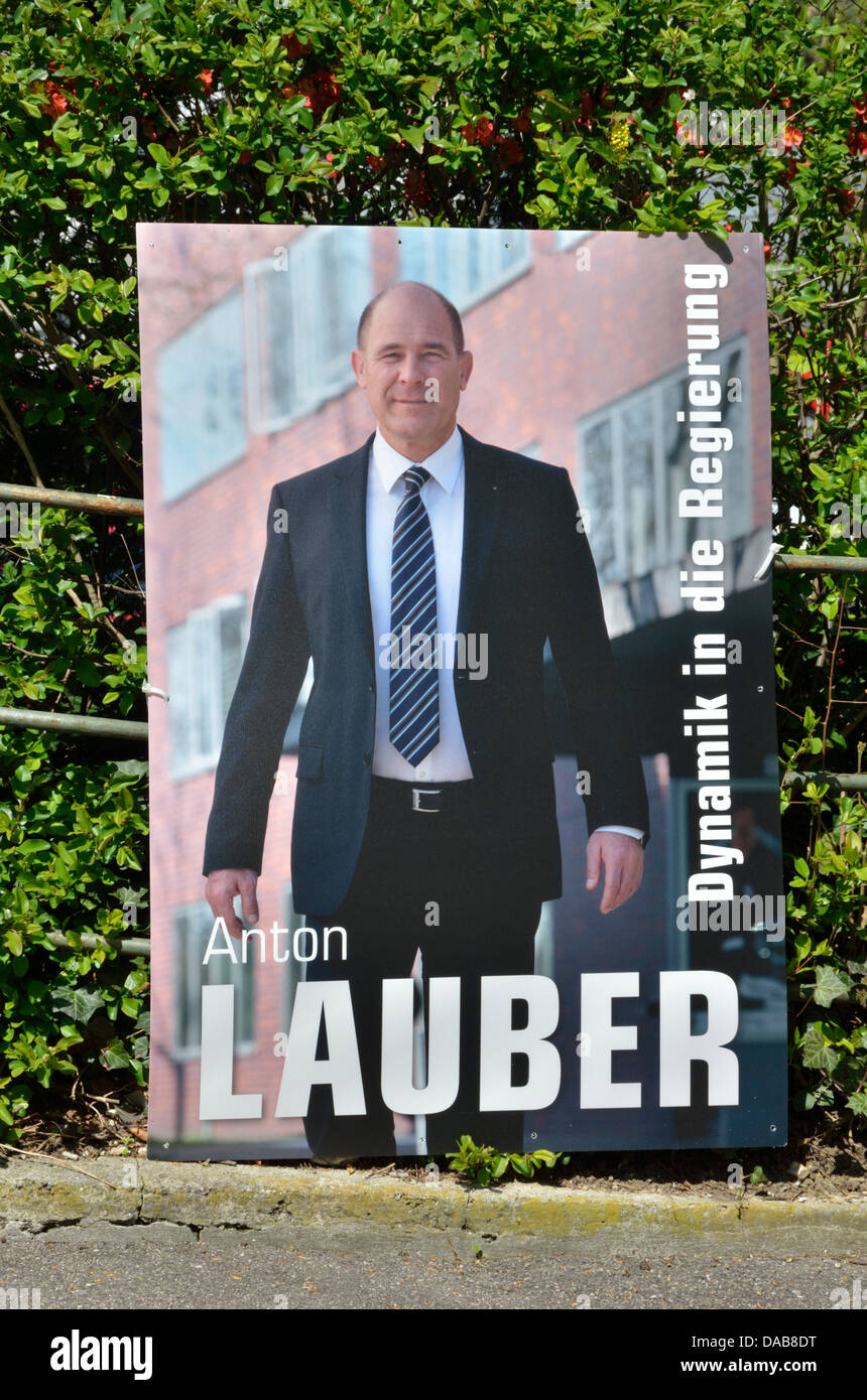 Swiss political candidate campaign billboard featuring Anton Lauber, Liestal, Basel-Landschaft, Switzerland. Stock Photo