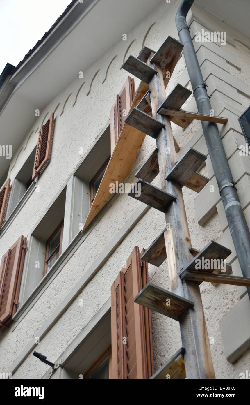 Cat ladder on the side of a building, Schwyz, Switzerland Stock Photo