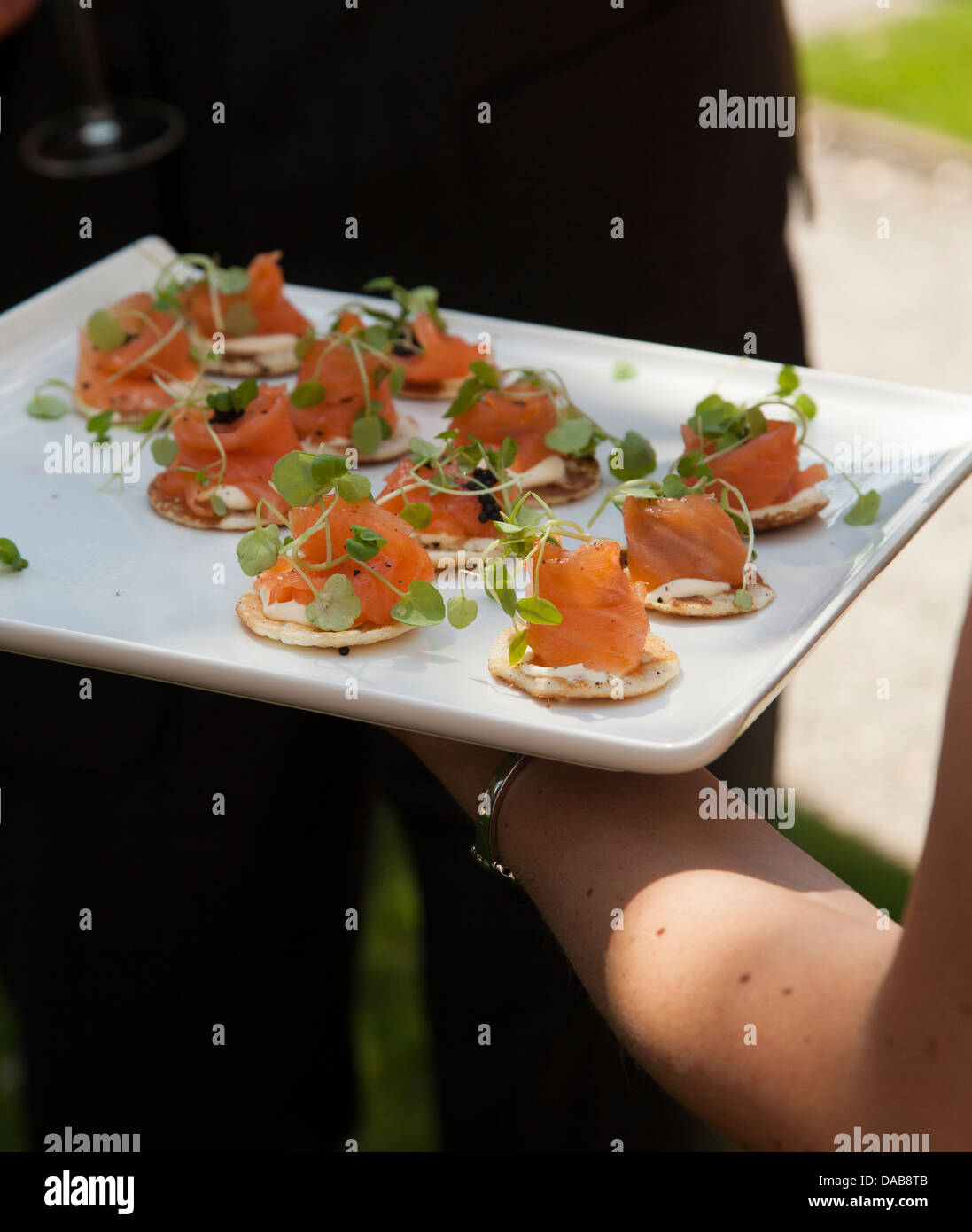 Canapés served on a tray Stock Photo