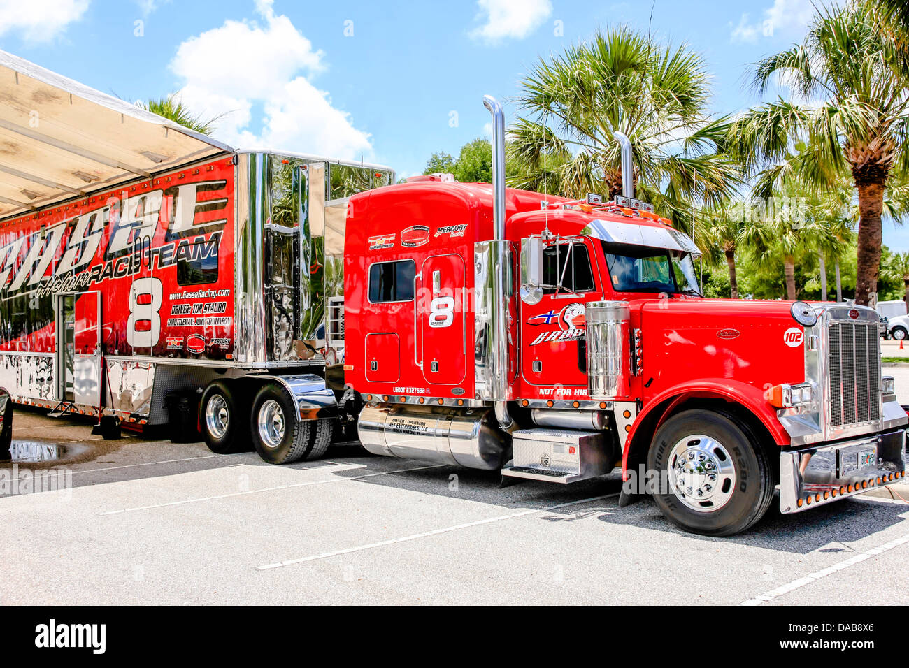 Big Red 18-wheeler Peterbilt Truck Stock Photo