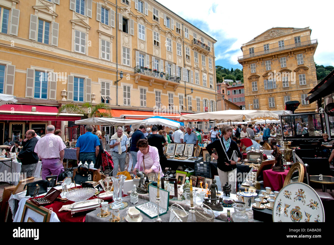 Nice flea swap market bric a brac antiques in the Cours Saleya square French Riviera Cote D'Azur Stock Photo