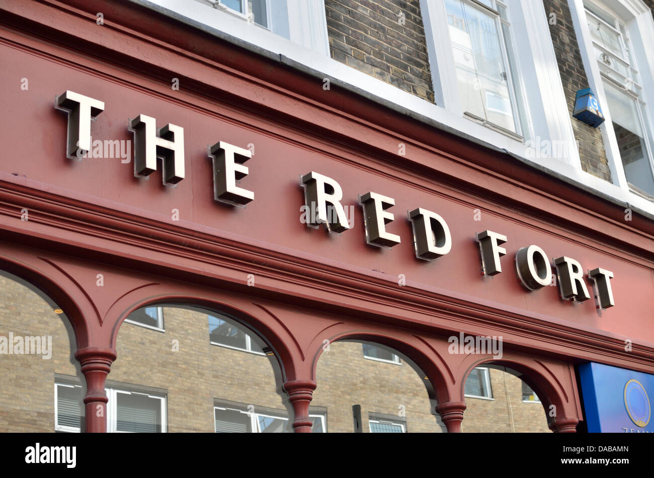 Red Fort Indian restaurant on Dean Street, Soho, London, UK. Stock Photo