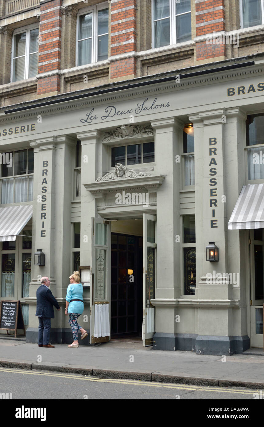 Les Deux Salons brasserie restaurant in William IV Street, Covent Garden, London, UK. Stock Photo