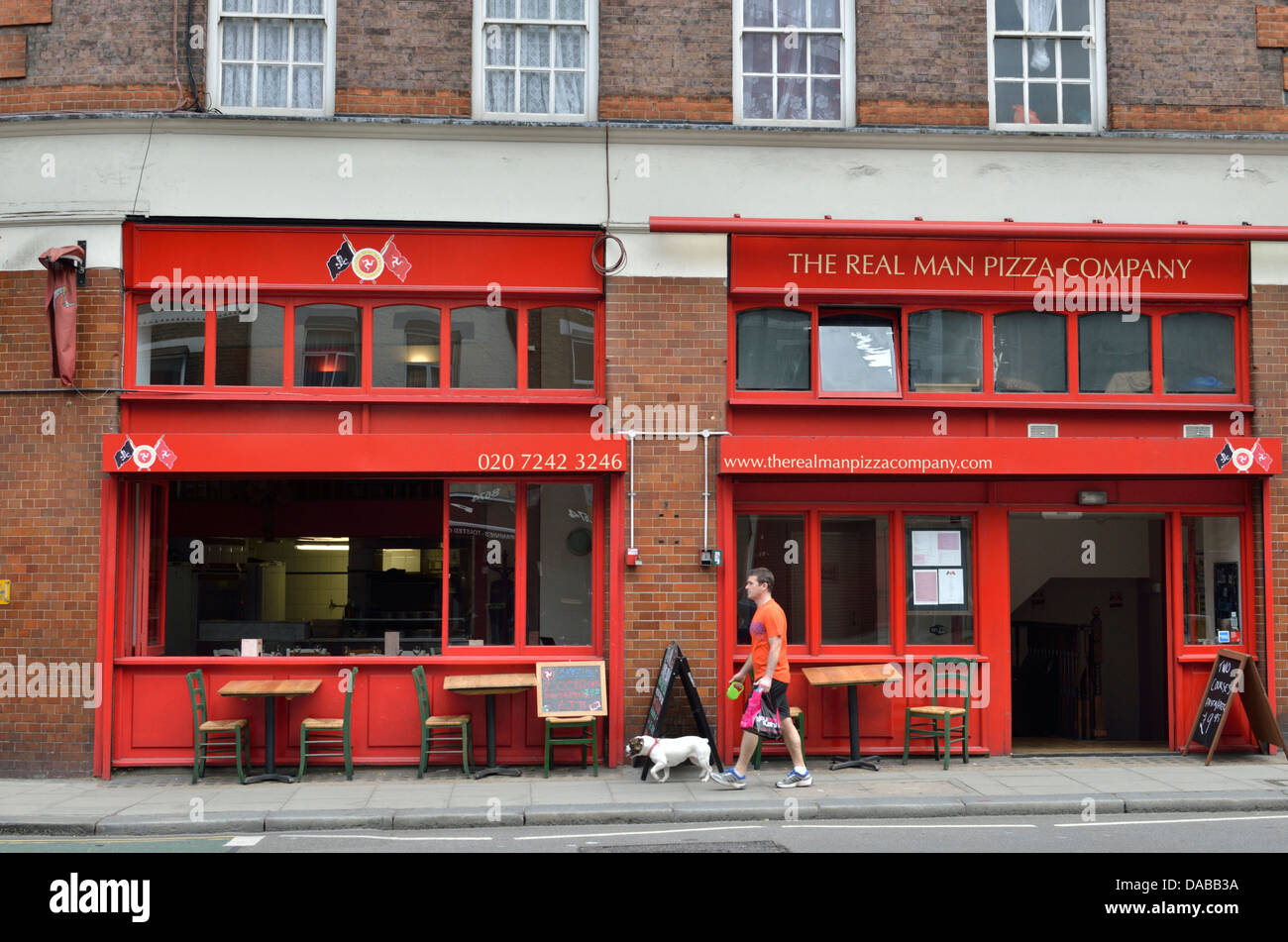 The Real Man Pizza Company pizza restaurant in Clerkenwell Rd, Clerkenwell, London, UK. Stock Photo