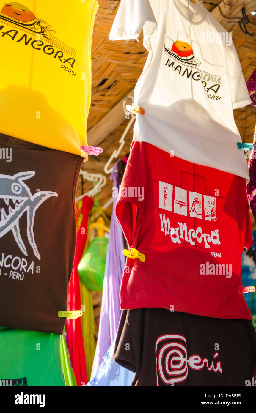 Souvenirs t shirts shirt clothes clothing in local market in Mancora, Peru Stock Photo Alamy