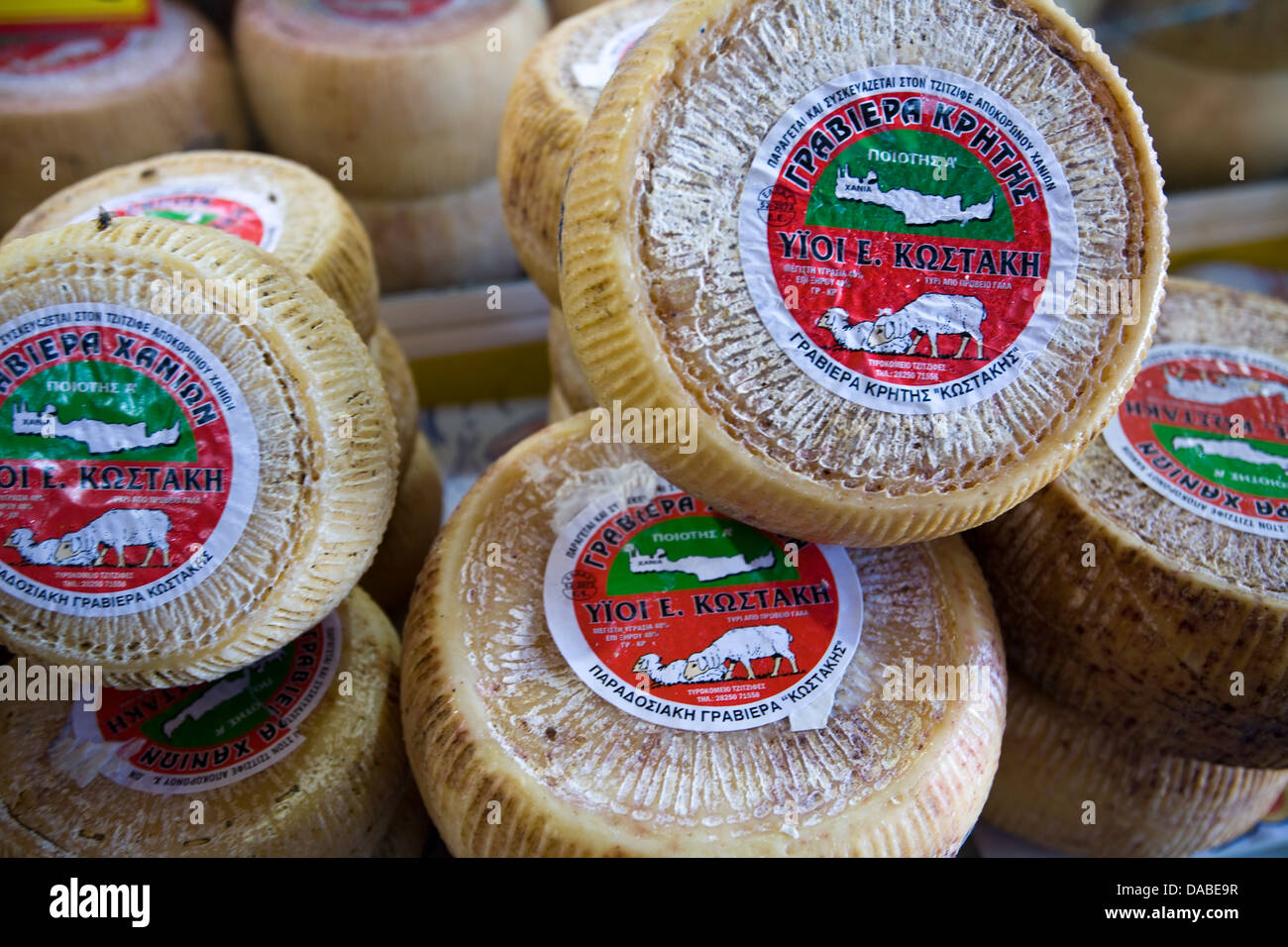 Locally produced goat cheese seen at the central market of Chania