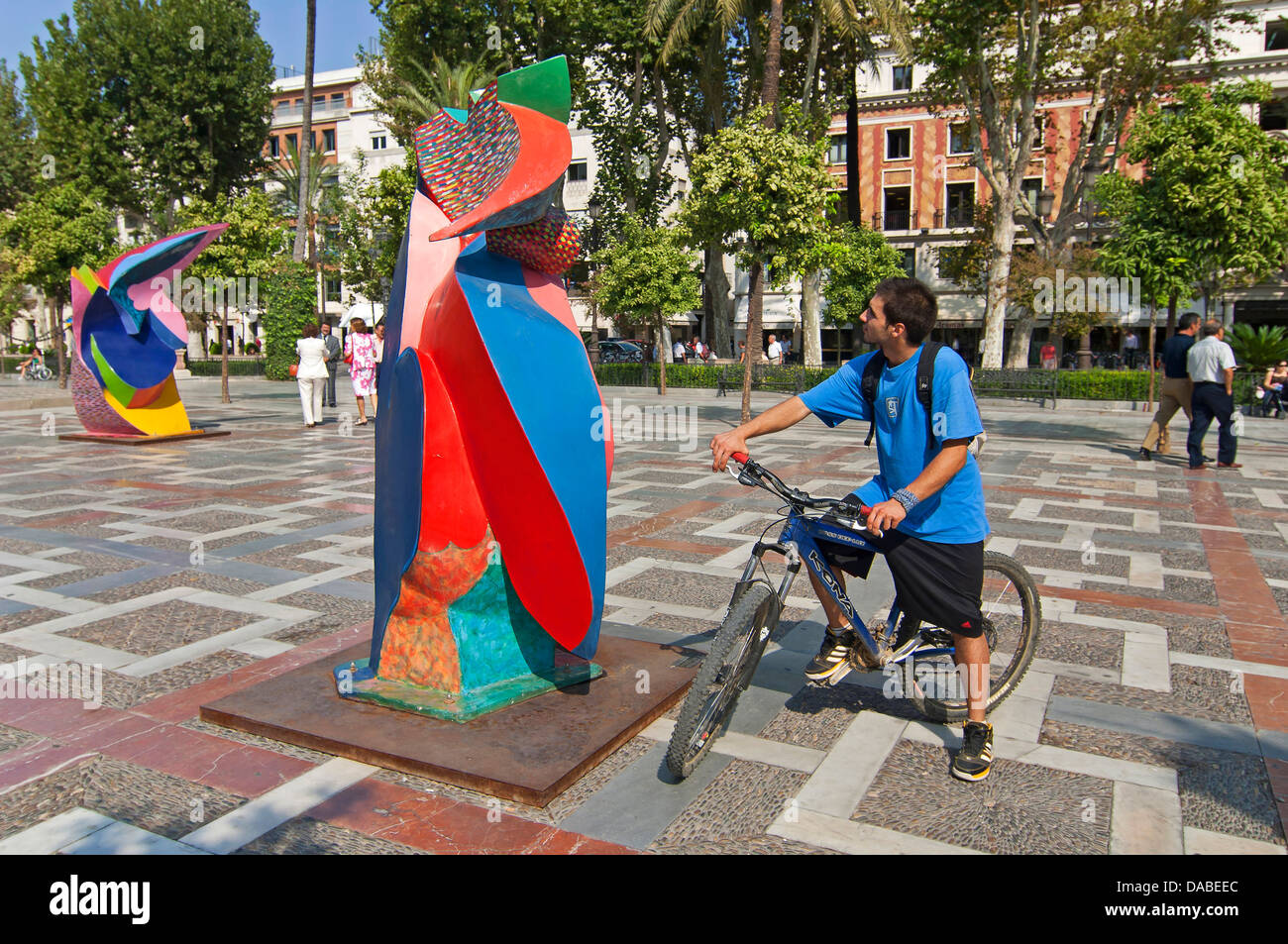 Plaza Nueva, Cristobal Gabarron sculptures exhibition, Seville, Region of Andalusia, Spain, Europe Stock Photo