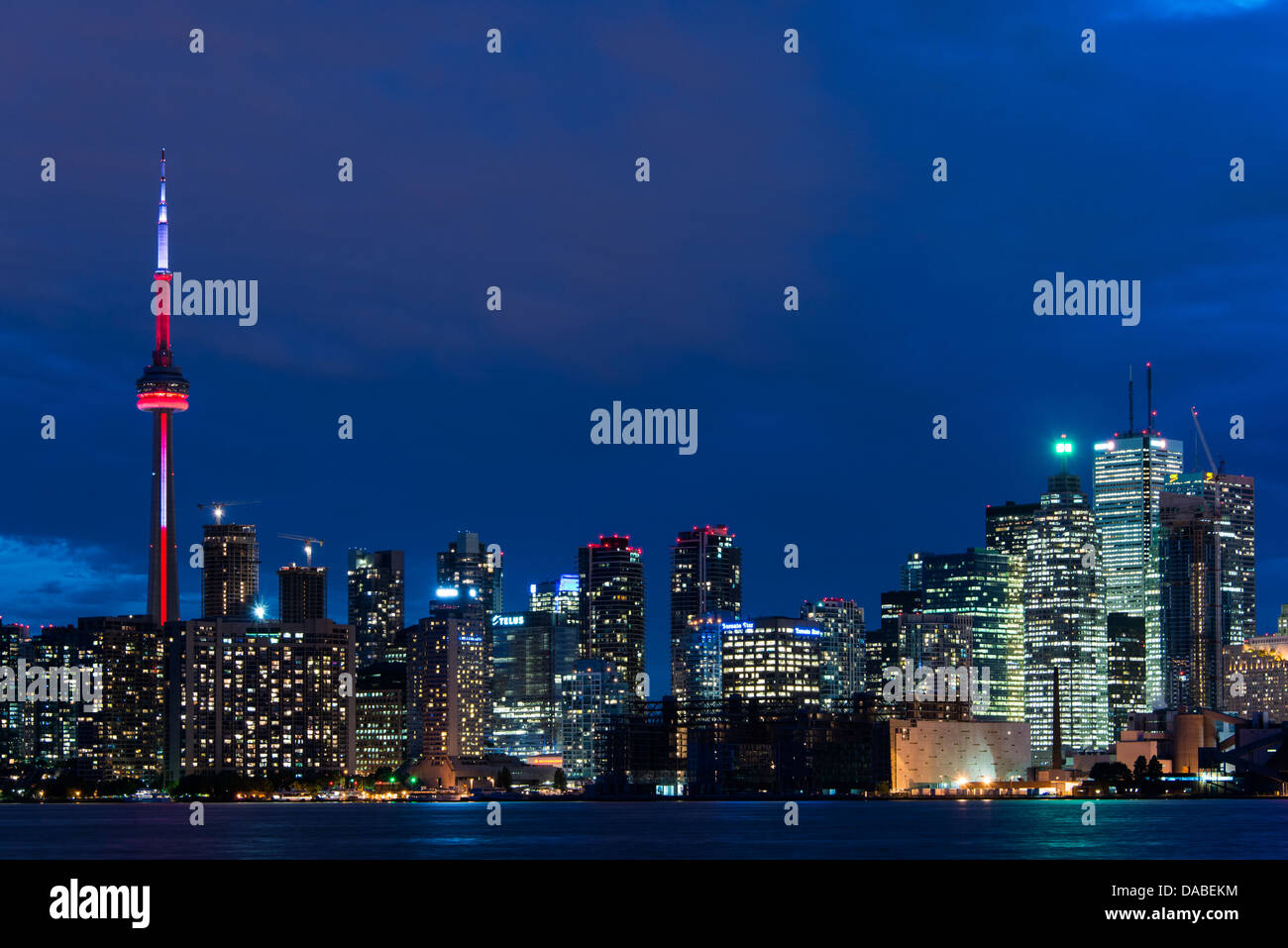 Skyline at night from Ward's Island, Toronto Island Park, Toronto, Ontario, Canada. Stock Photo