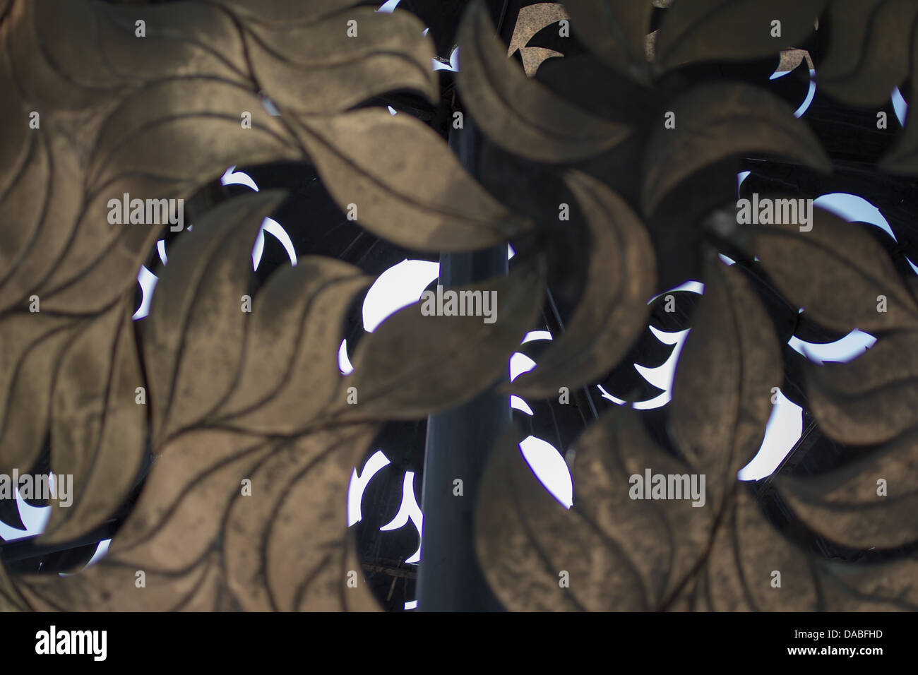 Close-up of the 'Tree of Gold' sculpture in front of the Central Bank of Ireland, Dublin. Stock Photo