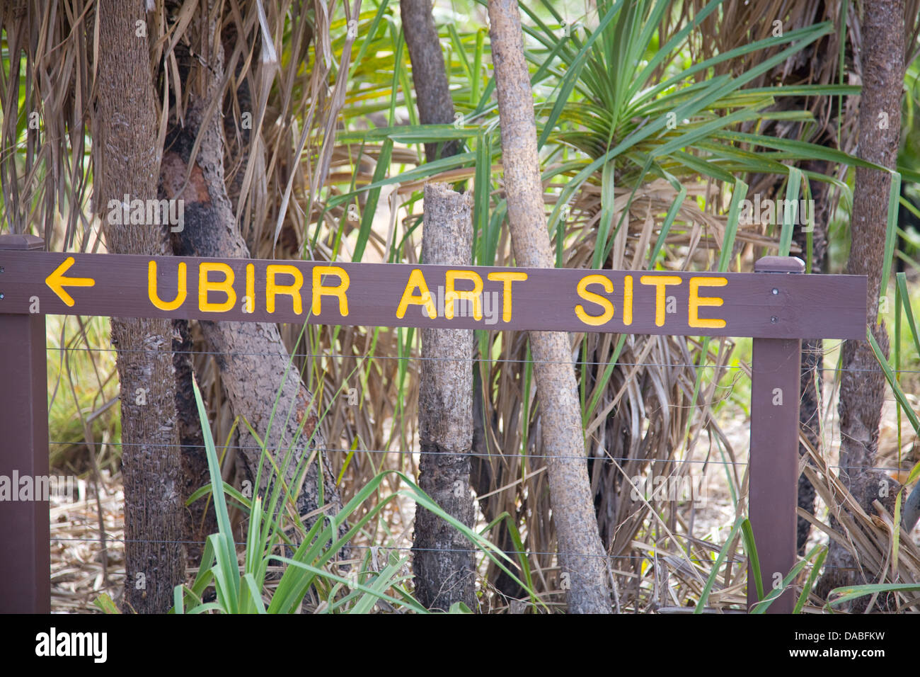 Ubirr art site in Kakadu national park,Northern Territory, Australia, wooden sign provides directions to the site Stock Photo