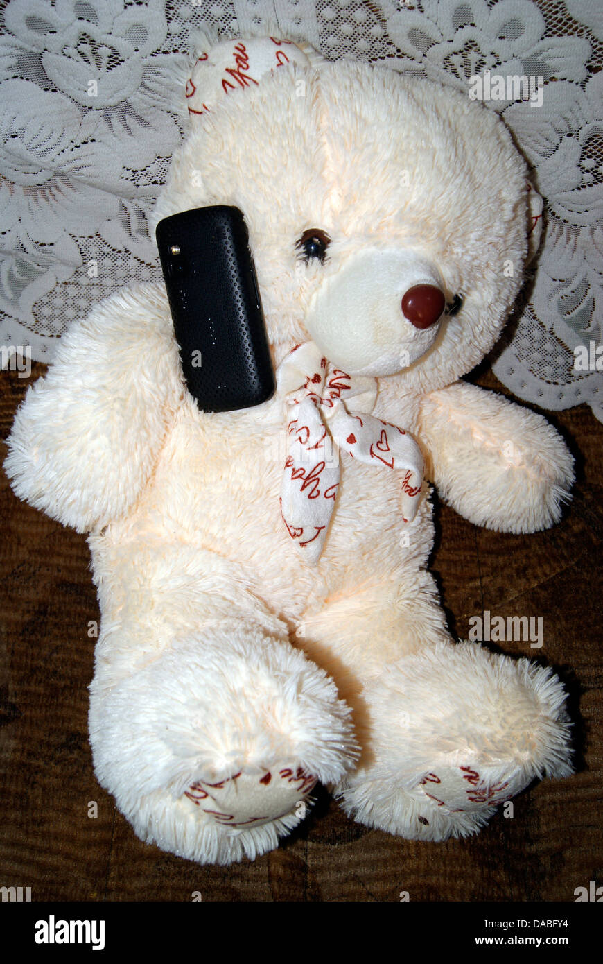 Teddy Bear Talking on Mobile Phone Stock Photo