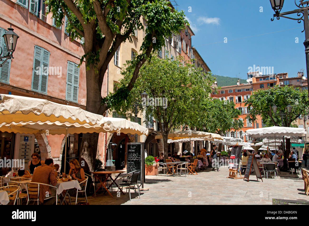 Outdoor restaurant - Place aux Aires Grasse France Stock Photo