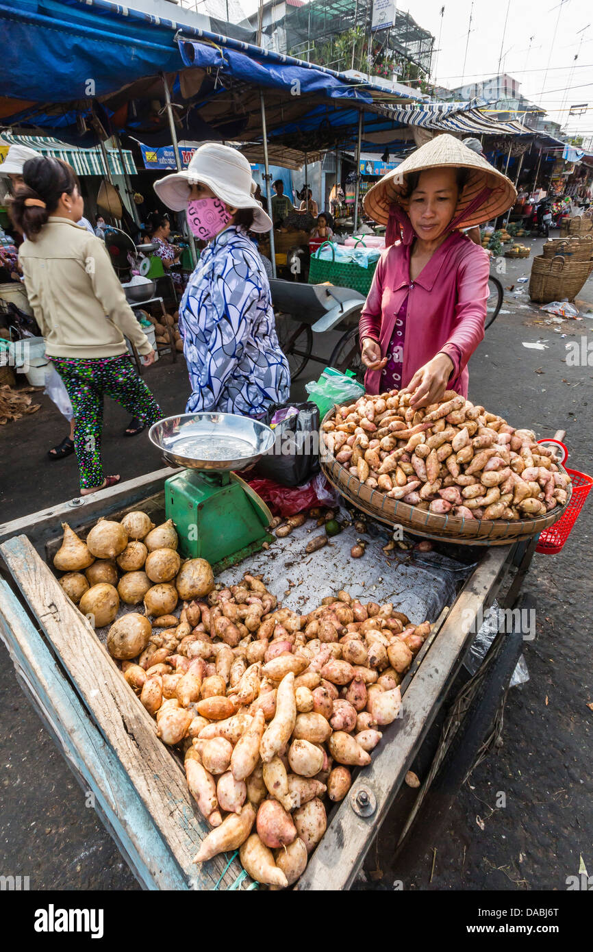 Fresh produce for sale at market at Chau Doc, Mekong River Delta, Vietnam, Indochina, Southeast Asia, Asia Stock Photo
