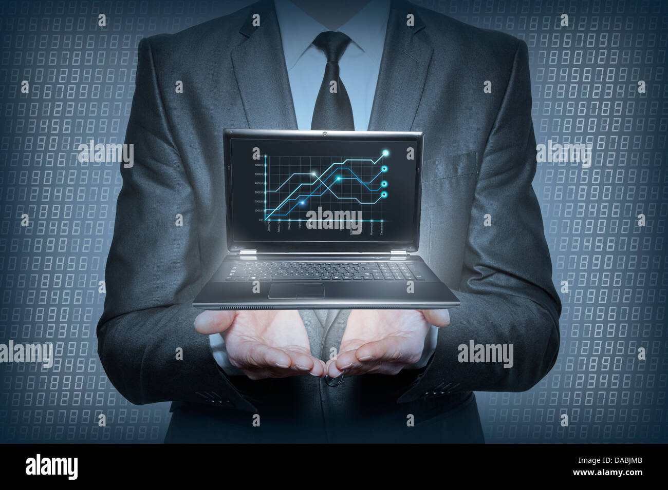 Graph in the hands of businessmen Stock Photo