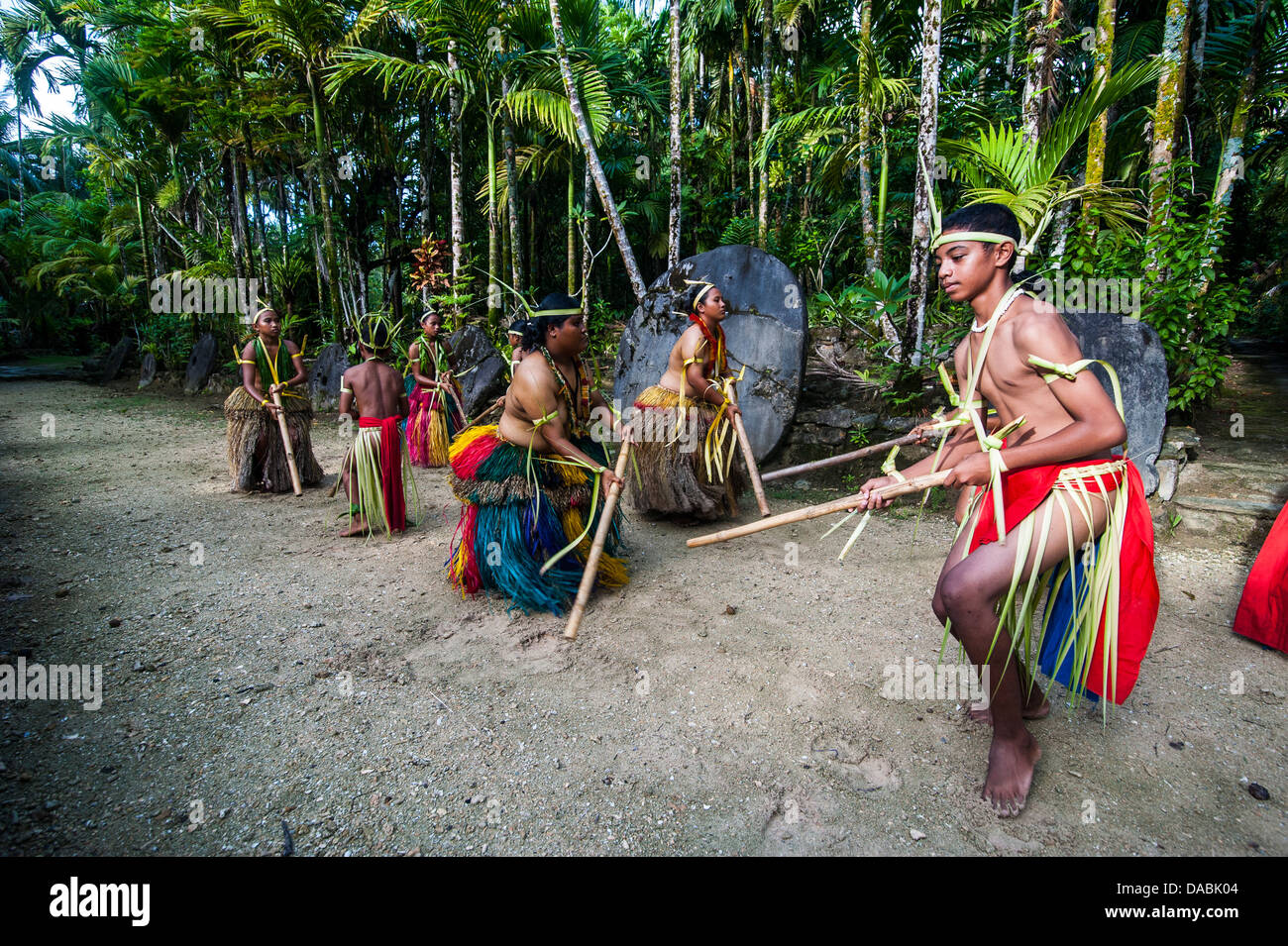 Stick dance from the tribal people of the island of Yap, Federated States of Micronesia, Caroline Islands, Pacific Stock Photo