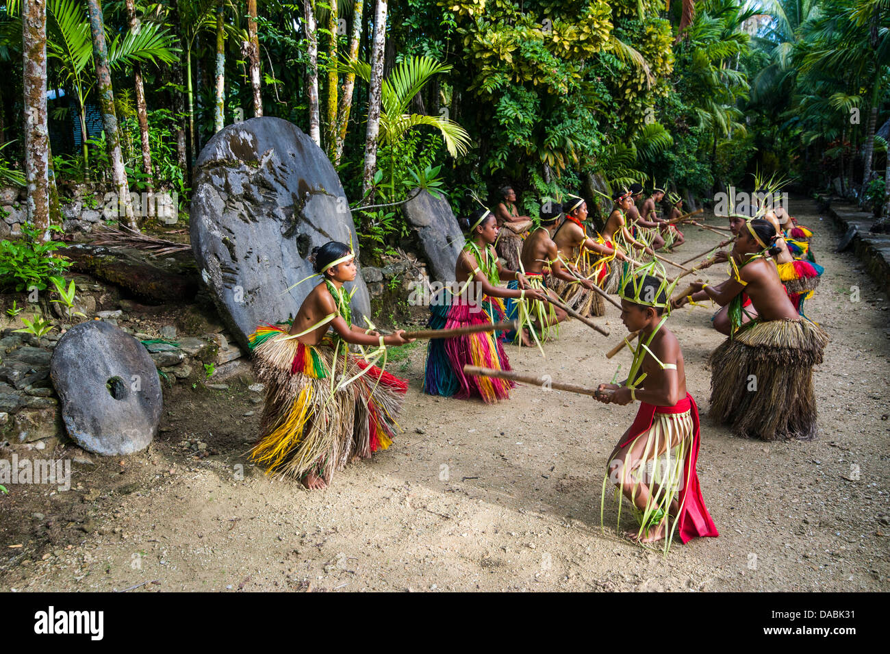 Stick dance from the tribal people of the island of Yap, Federated States of Micronesia, Caroline Islands, Pacific Stock Photo