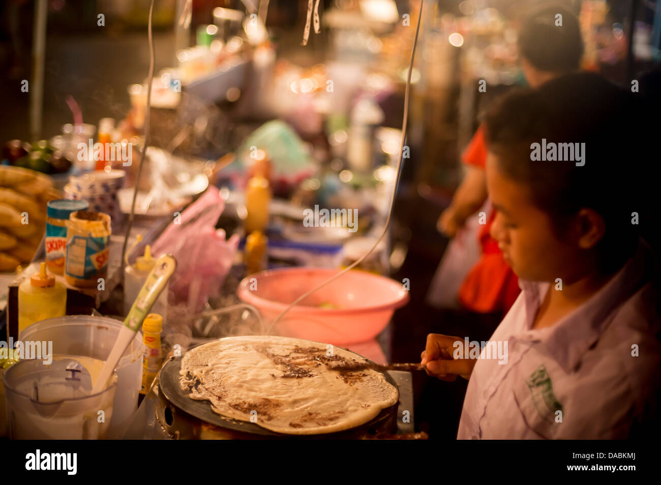 Pancake stall, Night Market, Luang Prabang, Laos, Indochina, Southeast Asia, Asia Stock Photo