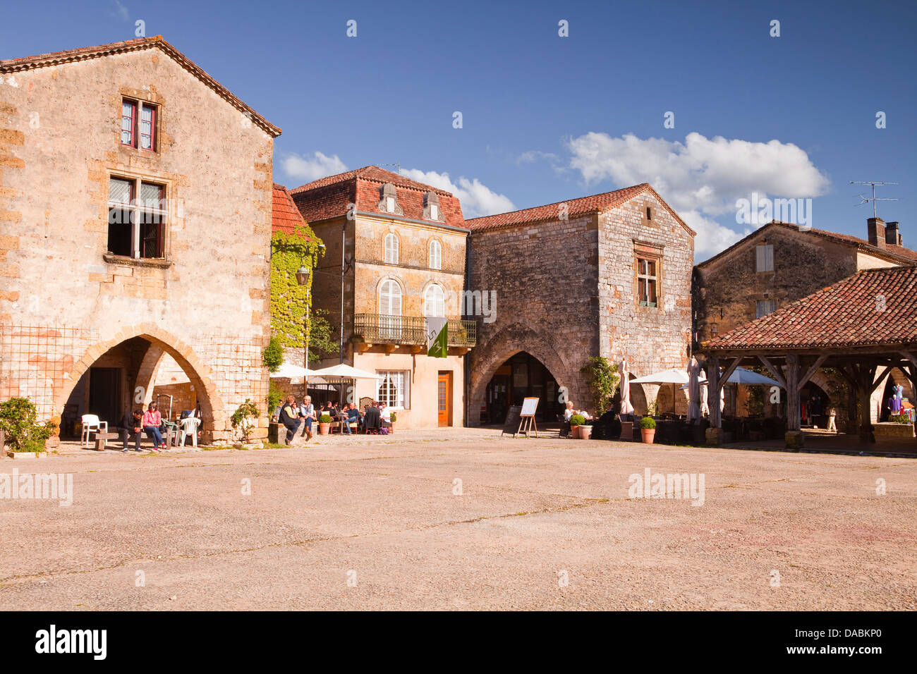 The market square in Monpazier, one of the Beaux Villages de France, Dordogne, France, Europe Stock Photo