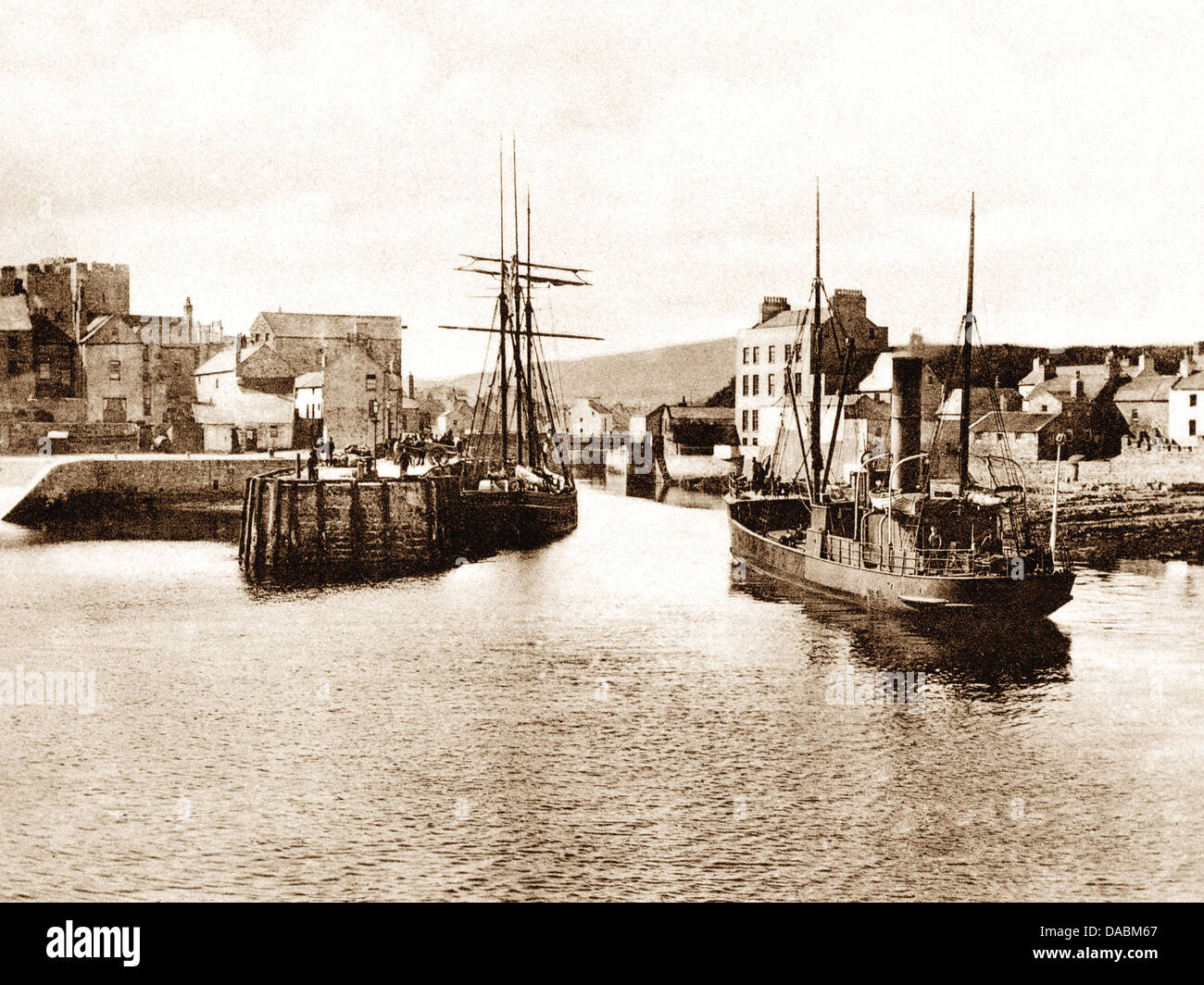 Castletown Harbour Isle of Man early 1900s Stock Photo