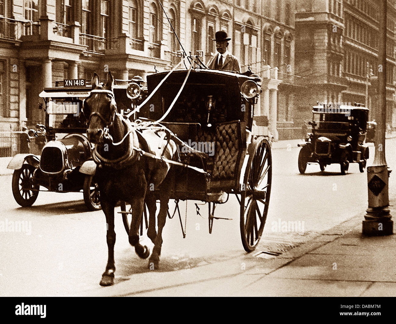 London horse cab and motor taxi probably 1920s Stock Photo Alamy