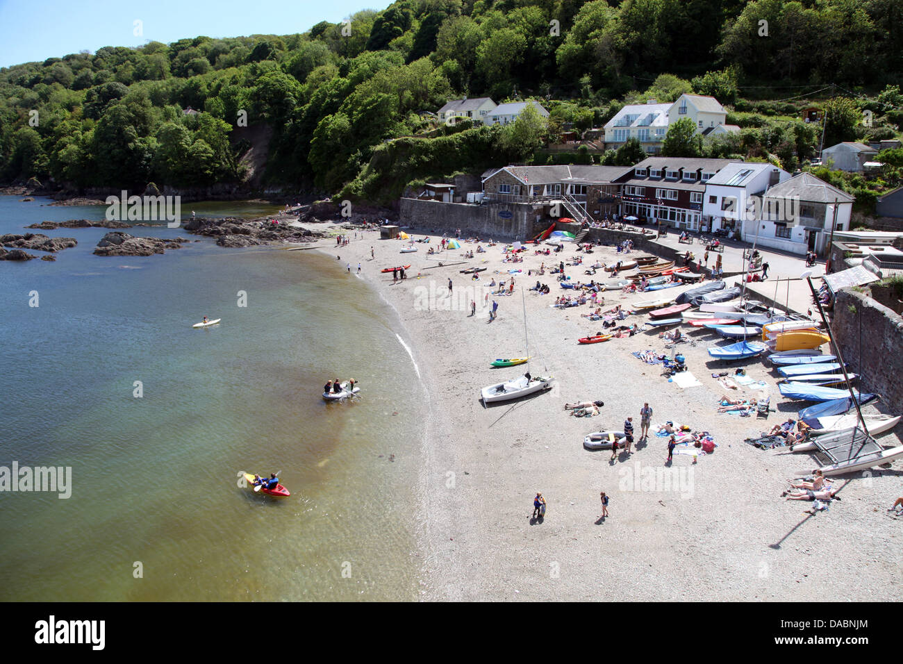 Cawsand beach from street above, Plymouth Sound, Cornwall, England, United Kingdom, Europe Stock Photo