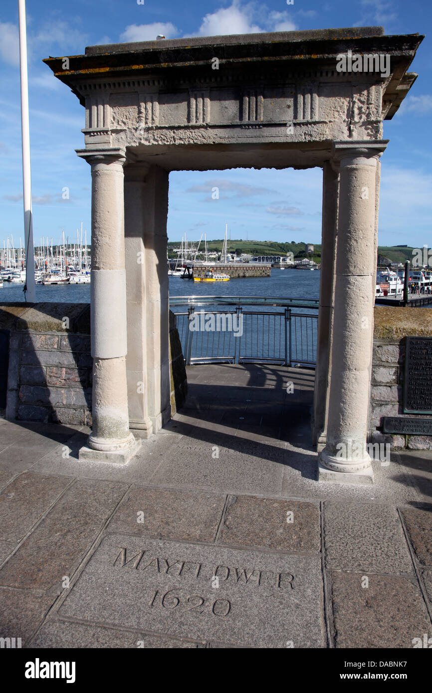 Mayflower steps, Barbican, Plymouth, Devon, England, United Kingdom, Europe Stock Photo