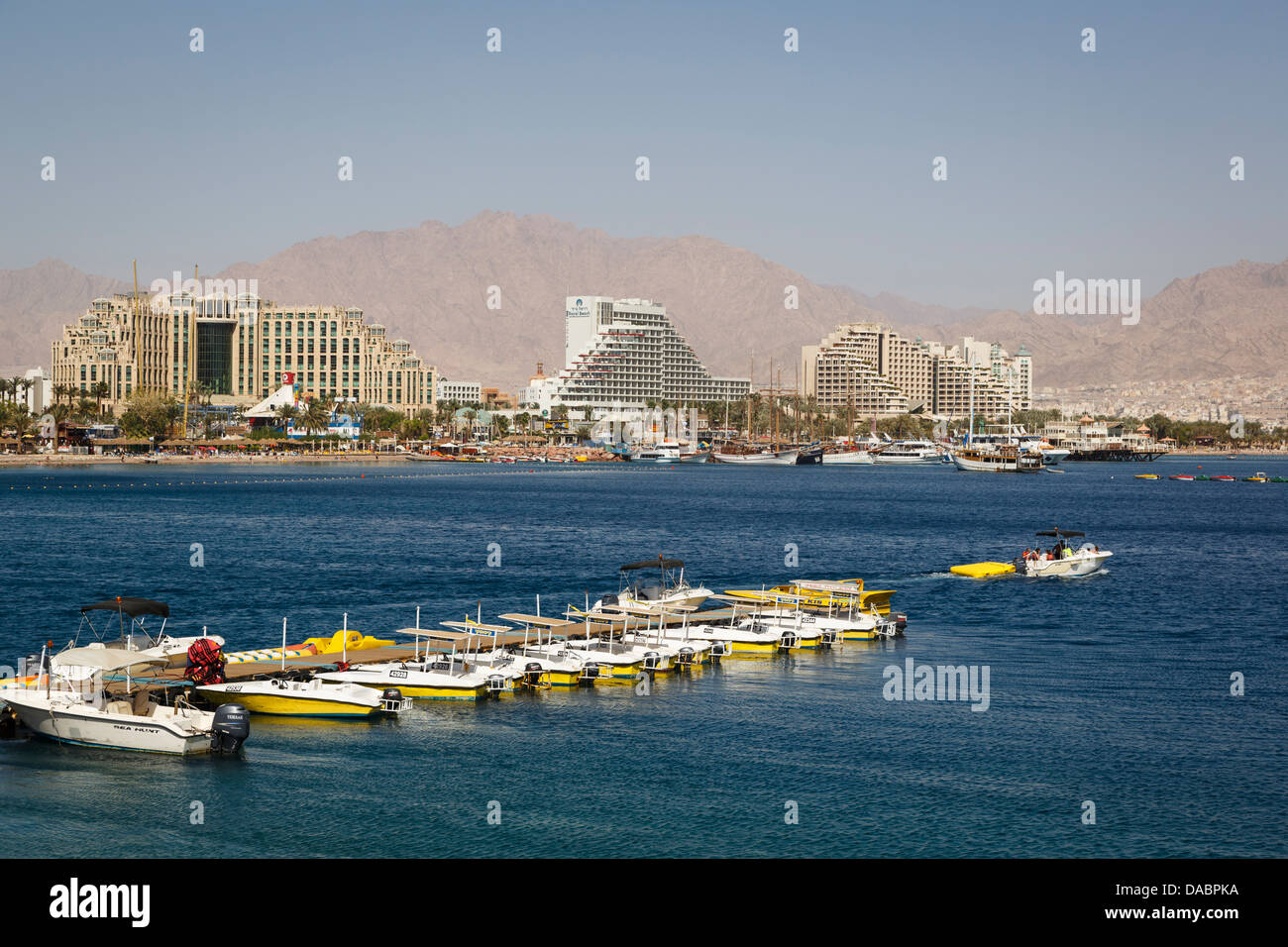 View of the Red Sea, beach and hotels in Eilat, Israel, Middle East Stock Photo